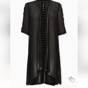 Black Chiffon Lace-Up Hi-Lo Duster Kimono